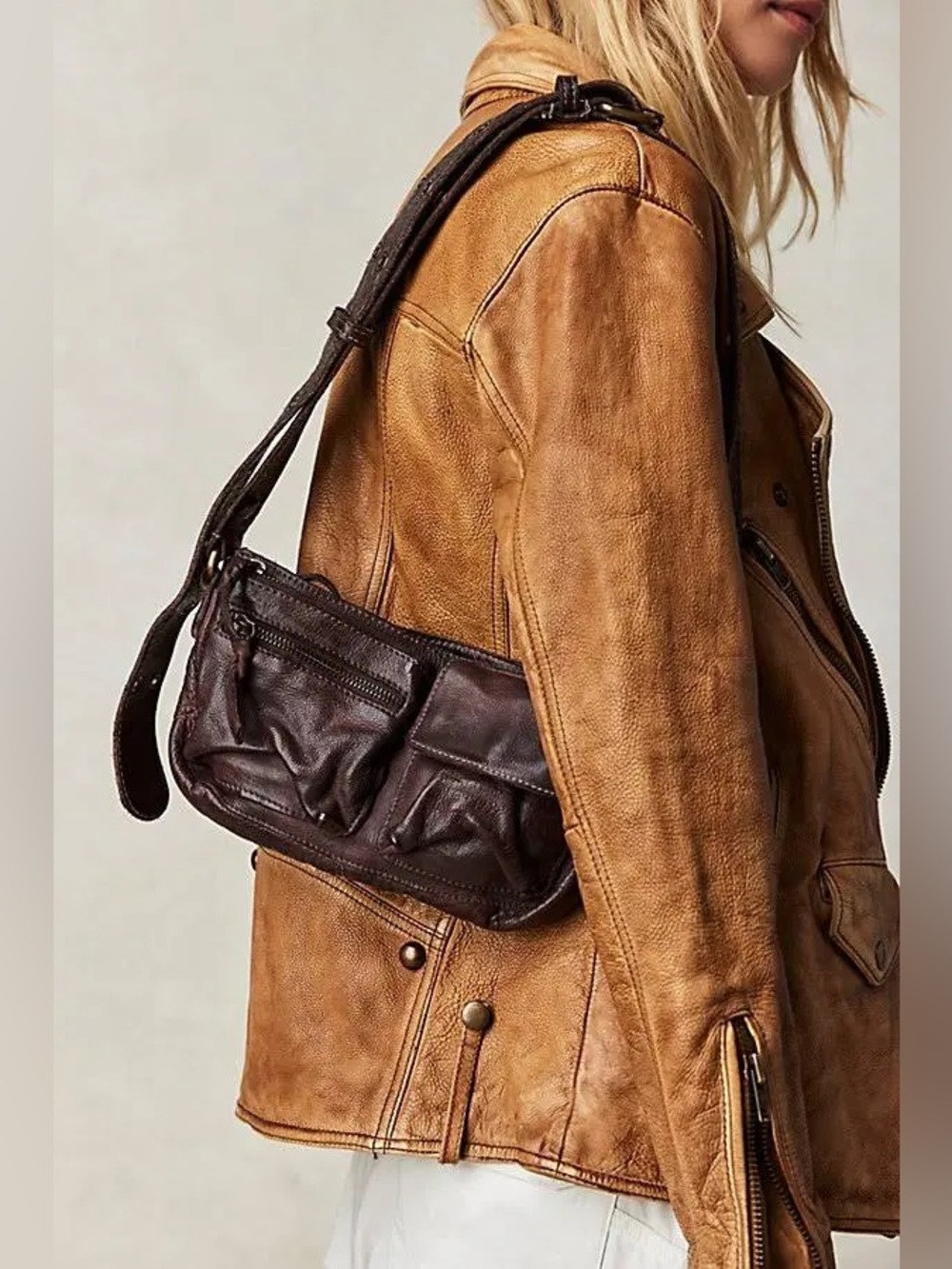 NWT FREE PEOPLE Wade Leather Sling Bag | Cognac/Brown MSRP $88